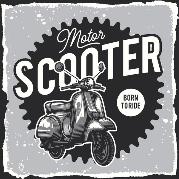 Classico Scooter Illustrazione Vettoriale Design Emblema Shirt — Vettoriale Stock