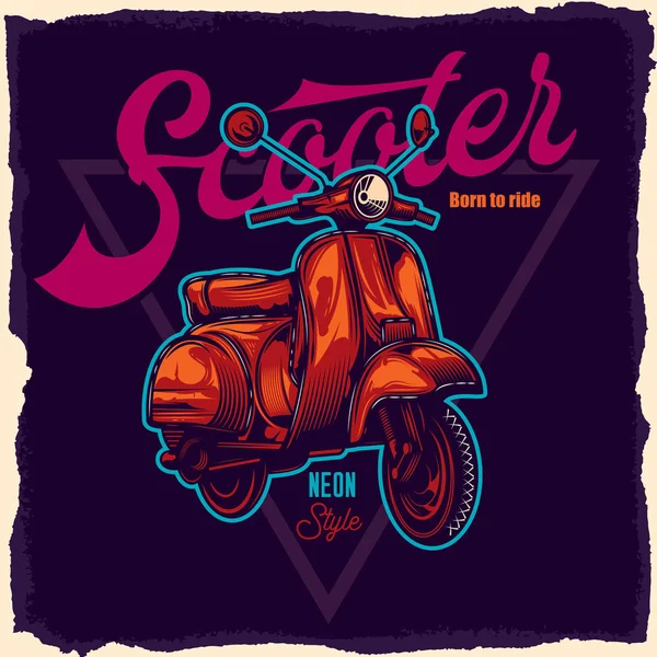Klassischer Neon Scooter Vektorillustration Design Für Emblem Oder Shirt — Stockvektor