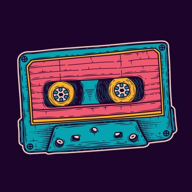 Ses kaset neon retro tarzı. Vektör çizim.