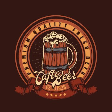 Renkli amblem zanaat bira. Vektör çizim. T-shirt veya logo tasarım.