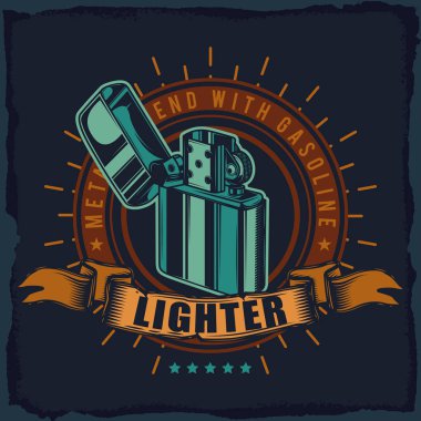 Daha hafif. Kurdele koyu arka plan üzerinde renkli amblem. Vintage tarzı resimde vektör.