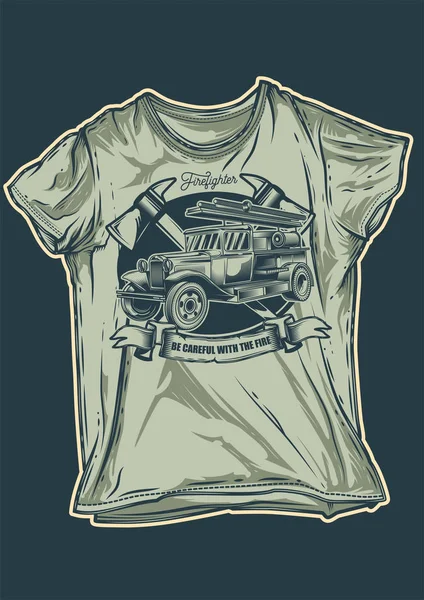 Conception Shirt Imprimer Camion Pompiers Avec Haches — Image vectorielle