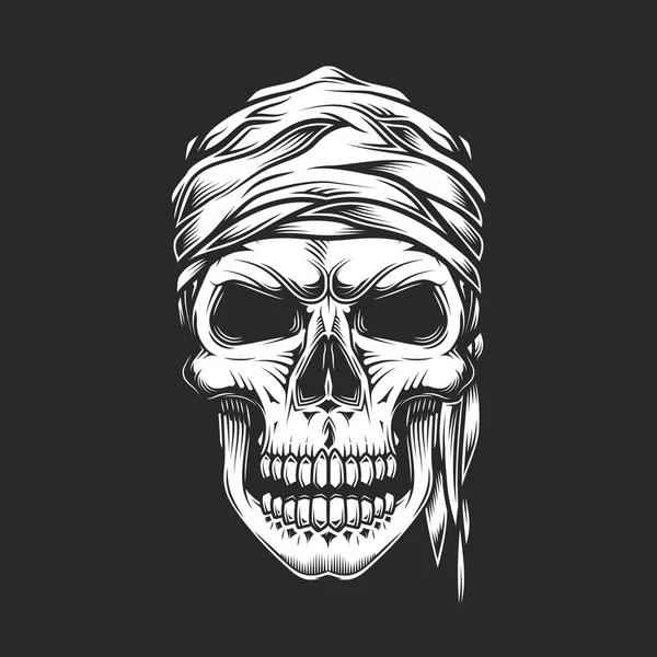 Calavera Estilo Vintage Pirata Ilustración Vectorial Monocromática — Archivo Imágenes Vectoriales