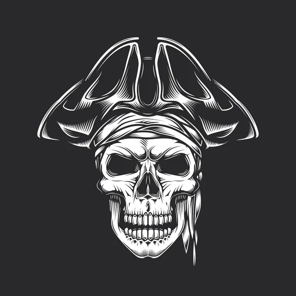Skull Pirate Vintage Stílusban Fekete Fehér Vektoros Illusztráció — Stock Vector