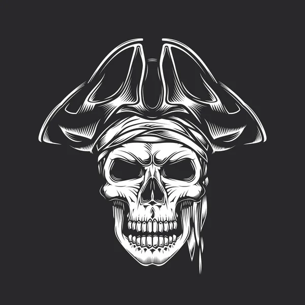 Crâne Style Vintage Pirate Illustration Vectorielle Monochrome — Image vectorielle