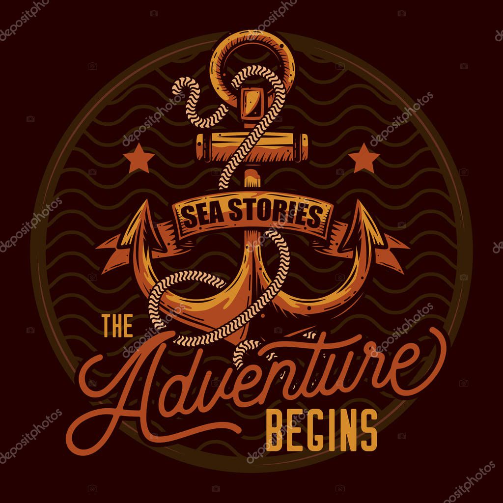 Vector illustration. Bright anchor, with rope and ribbon for lettering.