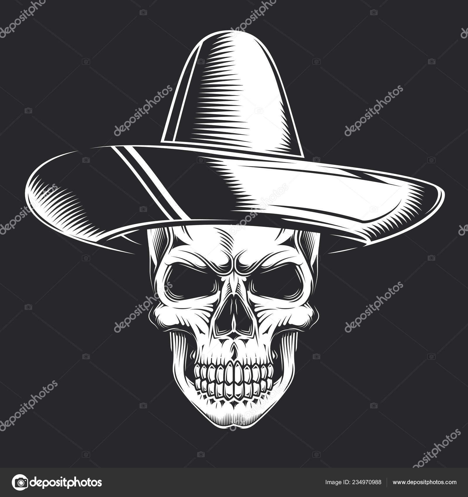 Mexican bandit skull in sombrero vector emblem Skull in sombrero hat  emblem label print or logo mexican bandit with two  CanStock