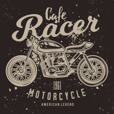 Vintage Cafe Racer motosiklet Poster. Vektör çizim. T-shirt tasarım