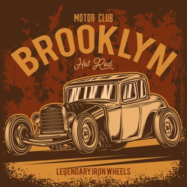 Orijinal vektör American hot rod. Klasik model. T-shirt veya etiket Yazdır