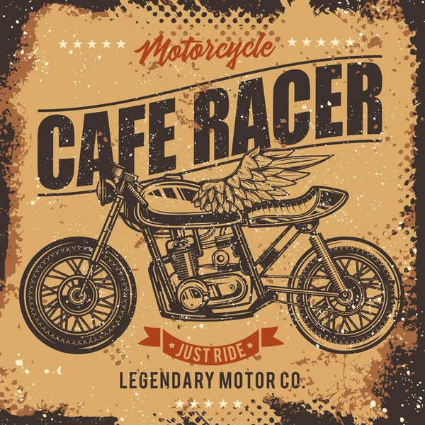 复古咖啡馆赛车摩托车海报 向量例证 T恤设计 — 图库矢量图片
