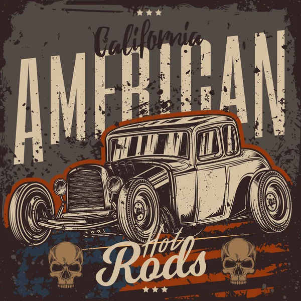 Vector Original Americano Hot Rod Modelo Clásico Impresión Para Camiseta — Archivo Imágenes Vectoriales