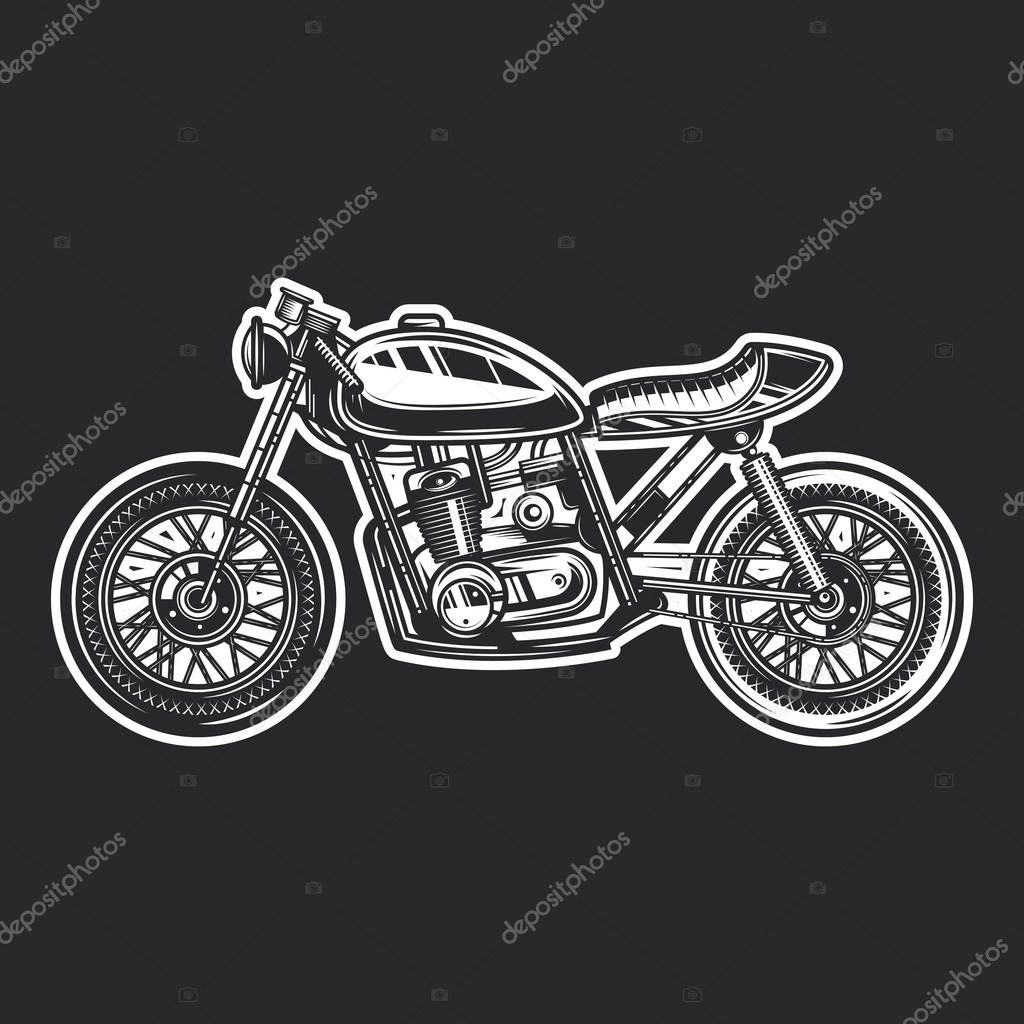 Motorcycle Cafe Racer vintage style. Monochrome vector illustration.