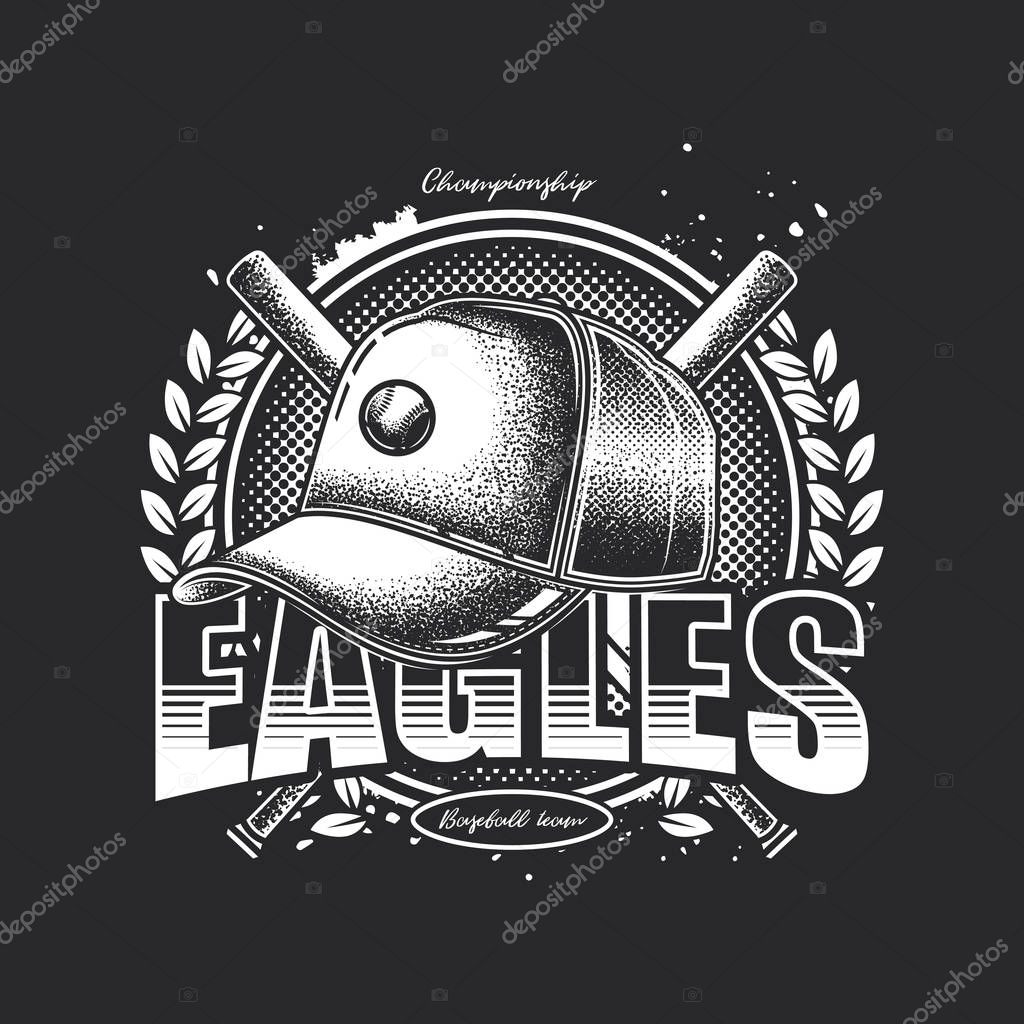 Monochrome logo of the baseball team in vintage style. Original vector illustration