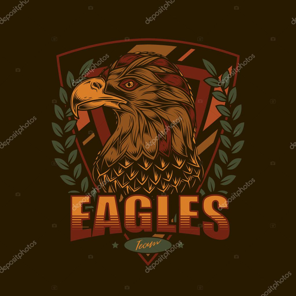 Vintage logo with American eagle for sports team.
