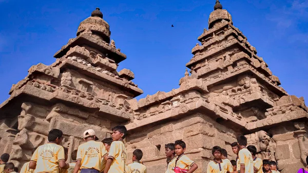 Shore Temple Popularnym Miejscem Turystycznym Światowego Dziedzictwa Unesco Zbudowany Przez — Zdjęcie stockowe