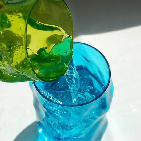 Two Glasses Colored Glass Refreshing Drink — Stock Photo, Image