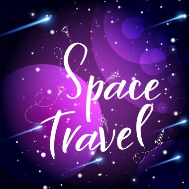 Evren alıntı adresinden vektör arka plan. El yazısı kartı. Uzay yolculuğu. Şirin kartpostal