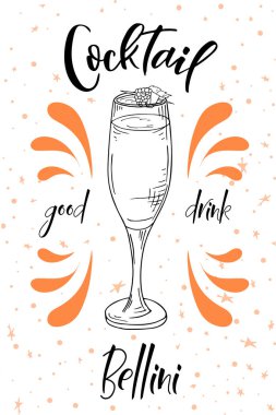 Bellini kokteyl. Beyaz arka plan üzerinde çizilmiş içki ver. Vektör çizim