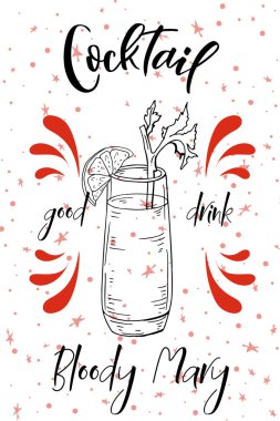 Bloody Mary kokteyl. Beyaz arka plan üzerinde çizilmiş içki ver. Vektör çizim