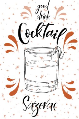 Alcoholc kokteyl Sazerac. Parti yaz poster. Vektör arka plan
