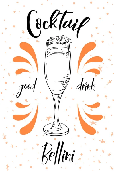 Bellini kokteyl. Beyaz arka plan üzerinde çizilmiş içki ver. Vektör çizim
