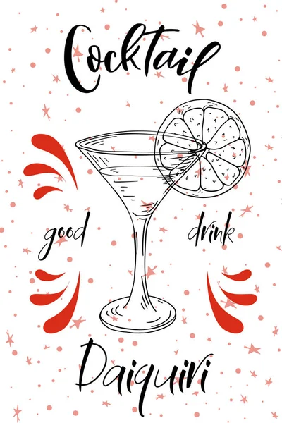 Cartaz de vetor. Cocktail Daiquiri para restaurante e café. Ilustração desenhada à mão —  Vetores de Stock