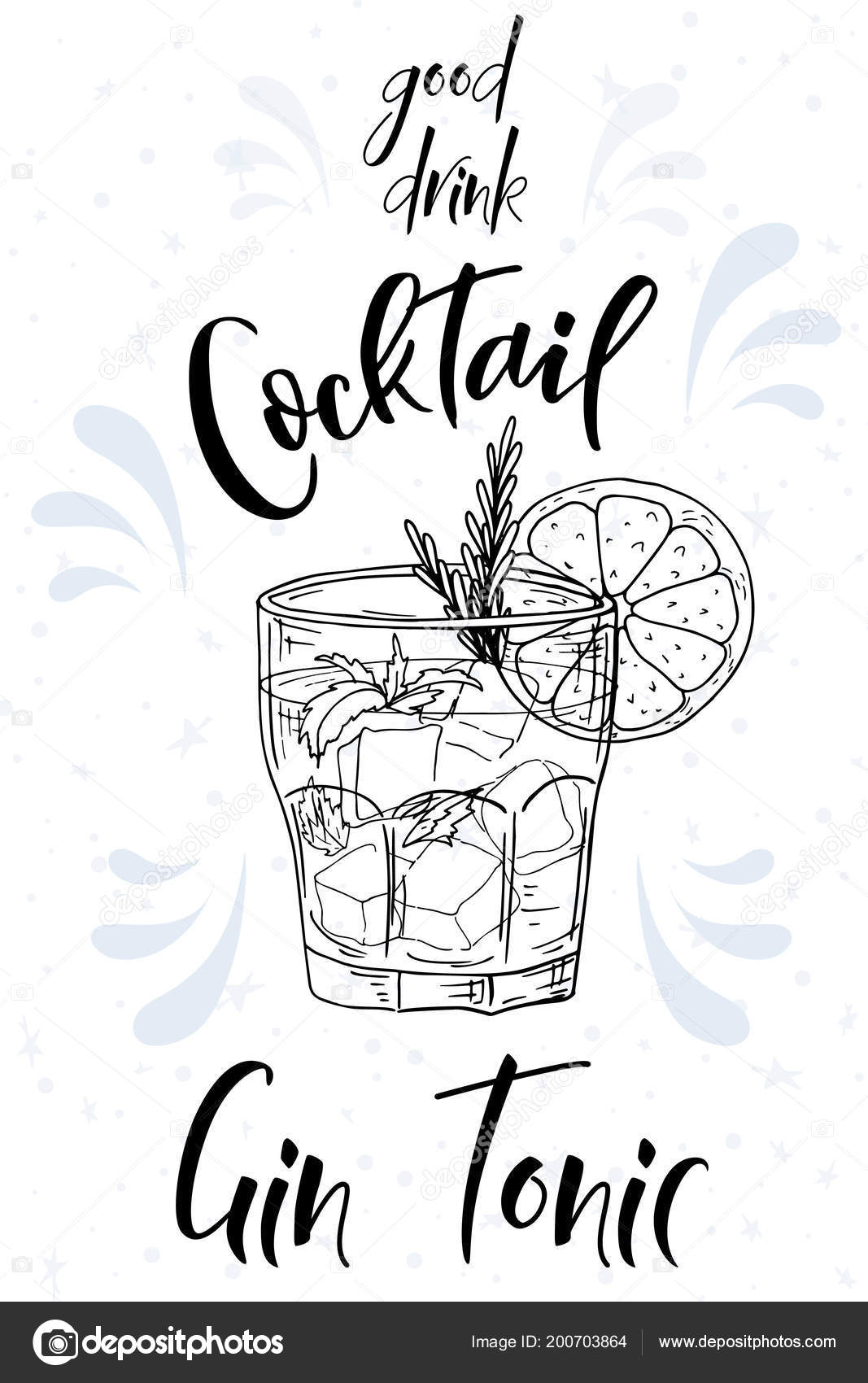 Alcoholc cocktail Gin Tonic. Party summer poster. background Stock Illustration by ©Astarte7893 #200703864