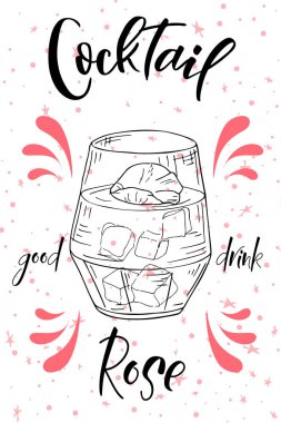Alcoholc kokteyl Rose. Parti yaz poster. Vektör arka plan