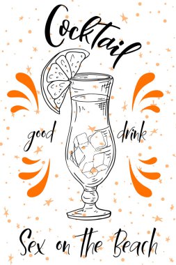 Alcoholc sahilde kokteyl seks. Parti yaz poster. Vektör arka plan