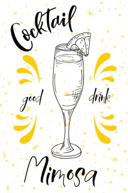 Alcoholc kokteyl Mimoza. Parti yaz poster. Vektör arka plan