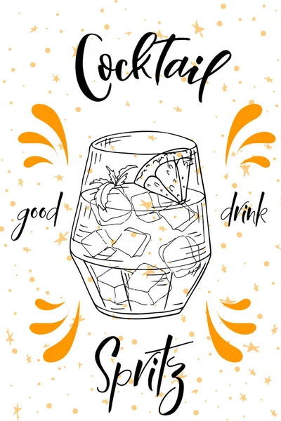 Kokteyl spritz. Beyaz arka plan üzerinde çizilmiş içki ver. Vektör çizim