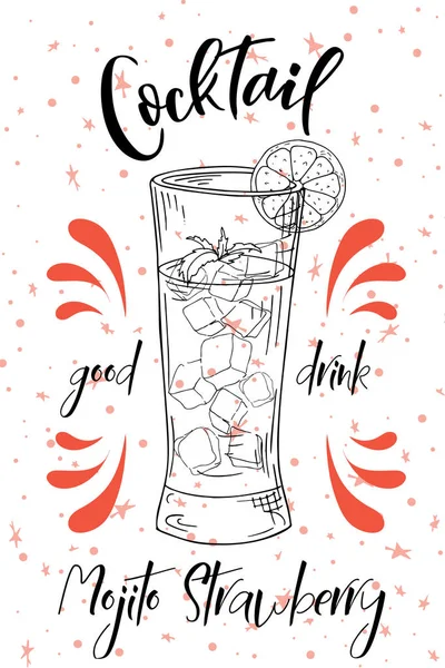 Alcoholc kokteyl Mojito çilek. Parti yaz poster. Vektör arka plan