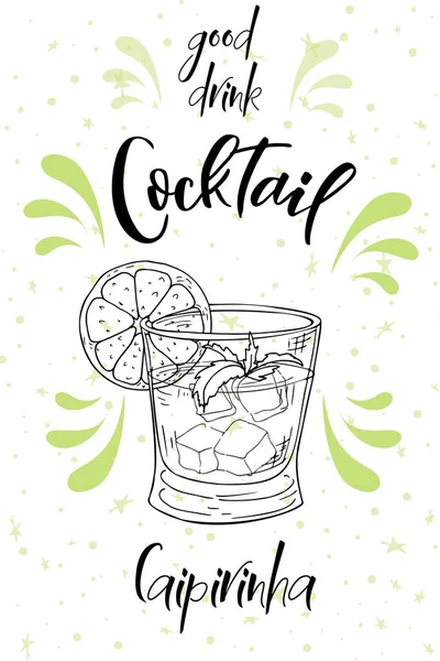 Alcoholc kokteyl Caipirinha. Parti yaz poster. Vektör arka plan