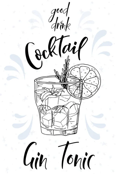 Cocktail alcoolisé Gin Tonic. Affiche d'été. Fond vectoriel — Image vectorielle