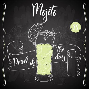 Alcoholc kokteyl Mojito. Parti yaz poster. Vektör arka plan