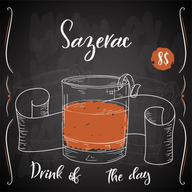 Alcoholc kokteyl Sazerac. Parti yaz poster. Vektör arka plan