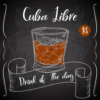 Cuba Libre kokteyl. Beyaz arka plan üzerinde çizilmiş içki ver. Vektör çizim.