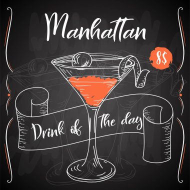 Manhattan kokteyli. Beyaz arka plan üzerinde çizilmiş içki ver. Vektör çizim