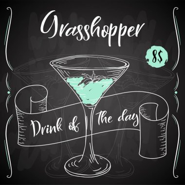 Çekirge kokteyli. Beyaz arka plan üzerinde çizilmiş içki ver. Vektör çizim