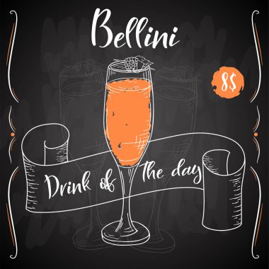 Bellini kokteyl. Beyaz arka plan üzerinde çizilmiş içki ver. Vektör çizim