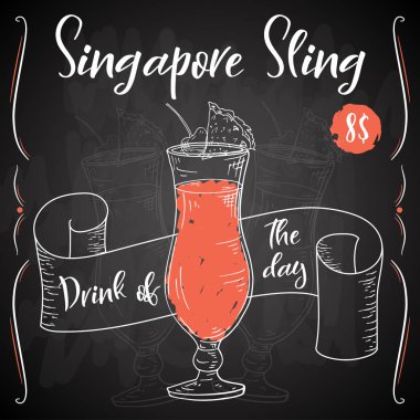 Singapur Sling kokteyli. Beyaz arka plan üzerinde çizilmiş içki ver. Vektör çizim