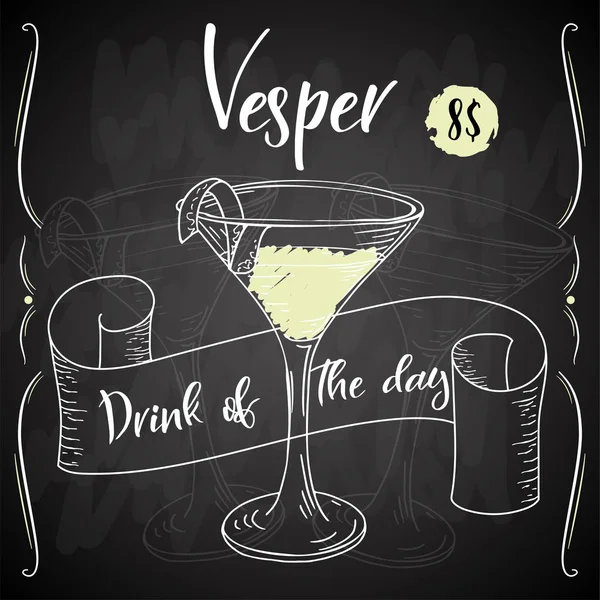 Vektör dring poster. Kokteyl Vesper restoran ve kafe için. Elle çizilmiş illüstrasyon
