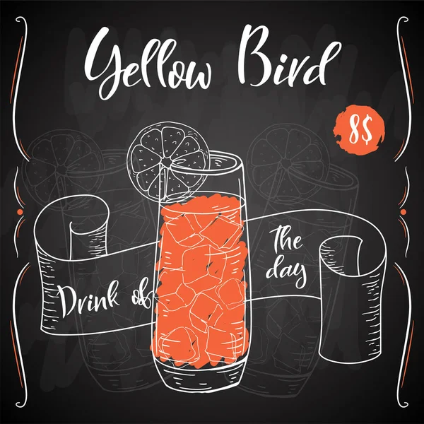 Vektör dring poster. Kokteyl sarı kuş restoran ve kafe için. Elle çizilmiş illüstrasyon