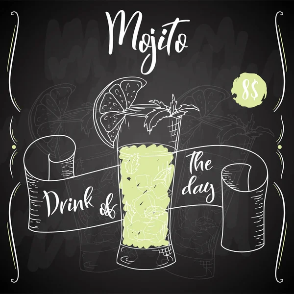 Alcoholc kokteyl Mojito. Parti yaz poster. Vektör arka plan
