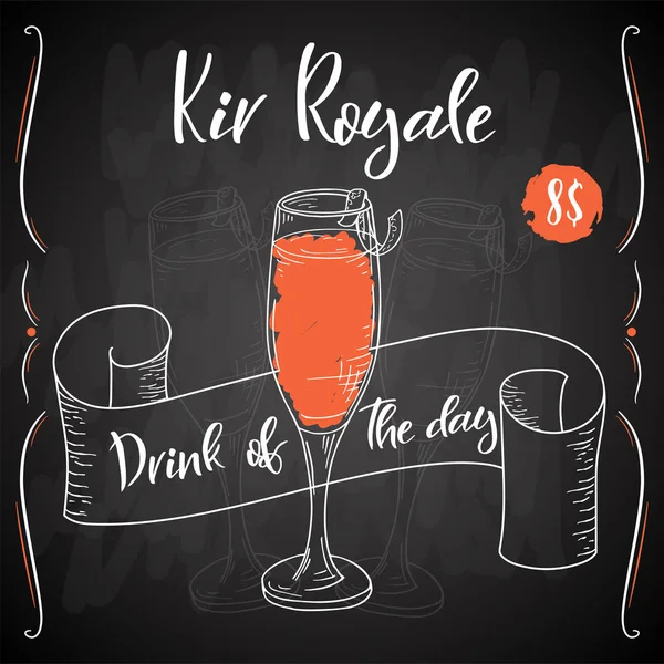 Alcoholc kokteyl Kir Royale. Parti yaz poster. Vektör arka plan