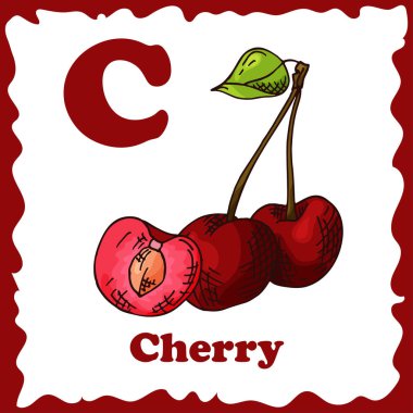 Alfabe meyve ile çocuklar için. Sağlıklı abc harf C-Cherry