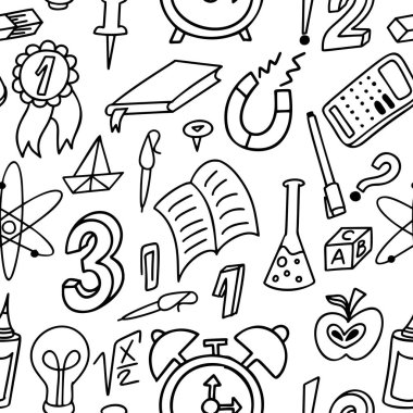 Doodle sorunsuz arka plan. Malzemeleri okul desen el ile çizilmiş. Vektör çizim