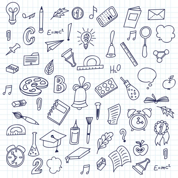 Des objets d'école dessinés à la main. Concept d'éducation. Verious stuff sur l'illustration vectorielle — Image vectorielle