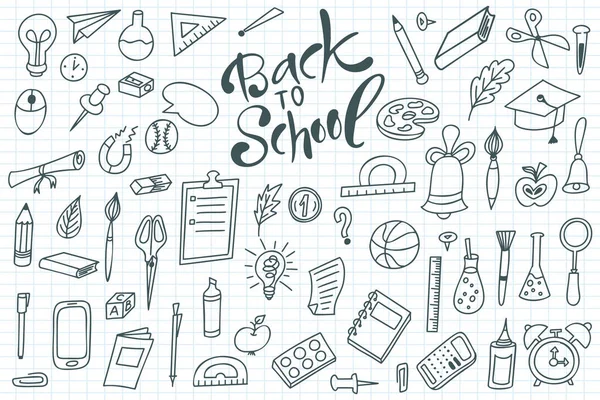 Geri shool tasarım öğeleri için. Elle çizilmiş clipart malzemeleri ile. Doodle vektör çizim