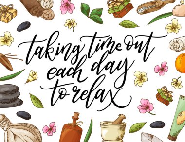 El teklif spa hakkında çekilmiş. Grafik öğeleri Kozmetik ve güzellik salonları için kroki tarzında. Vektör çizim yazı ile